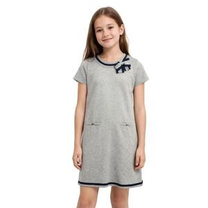 HOPE & HENRY Girls' Organic Cotton Milano Tipped Sweater Dress Gray Size XL
